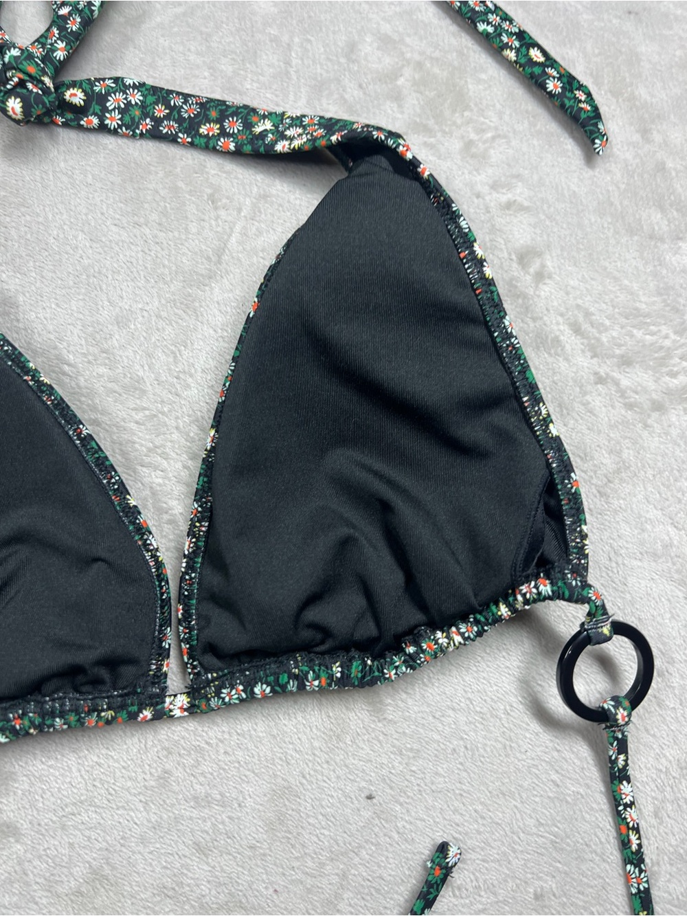 NWT J.Crew X Liberty Marguerite Floral Black Plunge O Ring Halter Bikini Top M - Picture 13 of 16